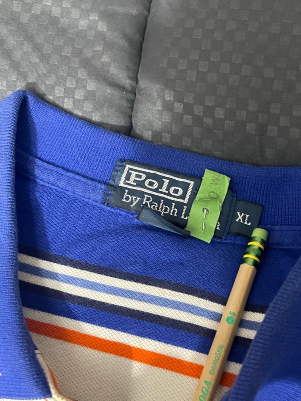 Ralph Lauren Blue Polo with Orange, White & Navy Stripes - Picture 3 of 4